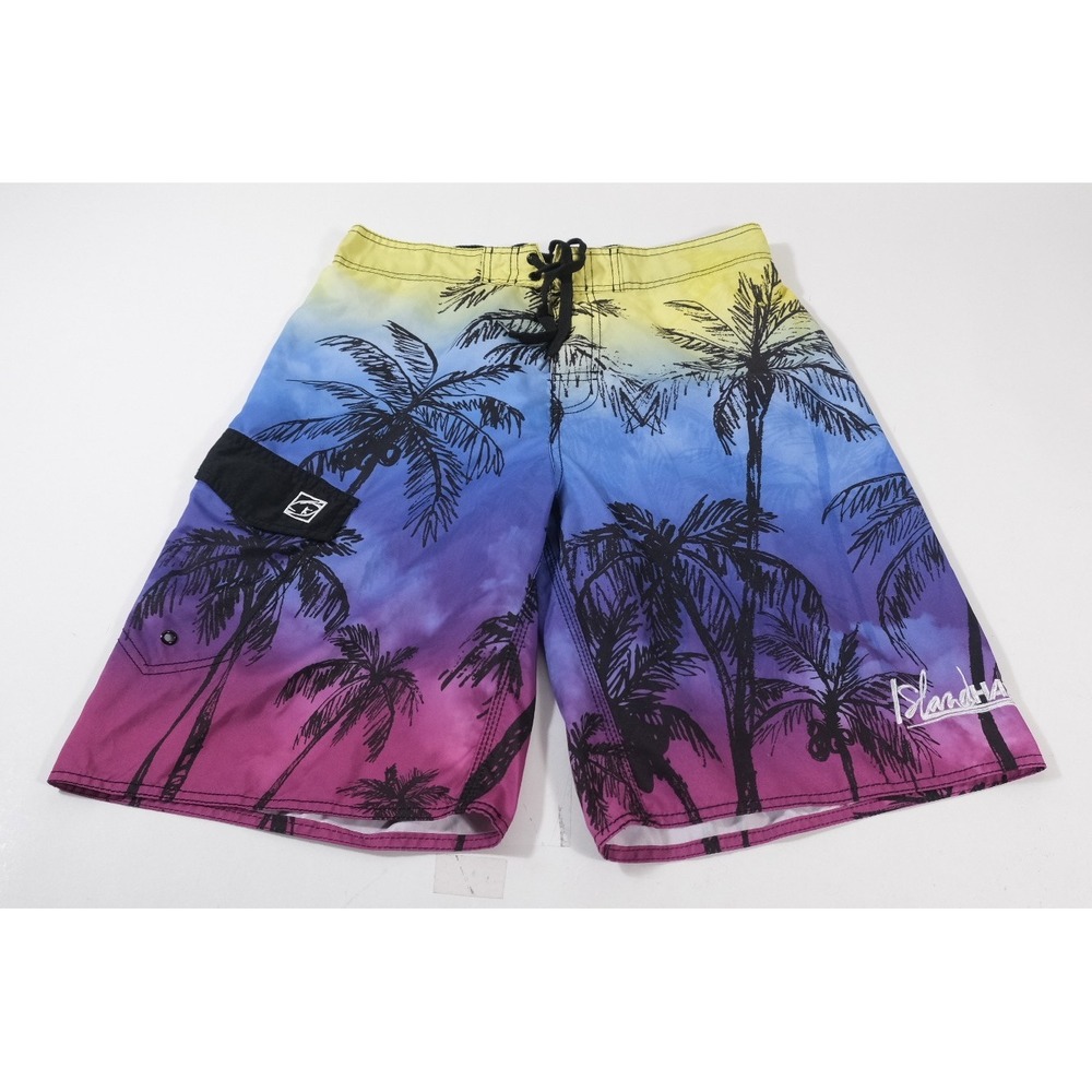 Island Haze Board Shorts Mens XL Multi Color Sunset Palm Tree Cargo Swim Trunks